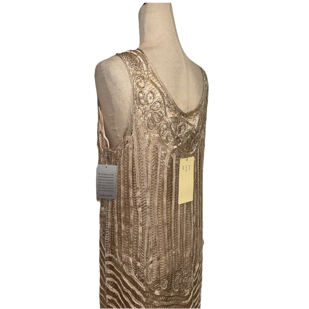 NWT Soulmates D7155 Silk Handcrafted 2 Pc Champagne Crochet Maxi Dress XL $850 - Picture 12 of 16
